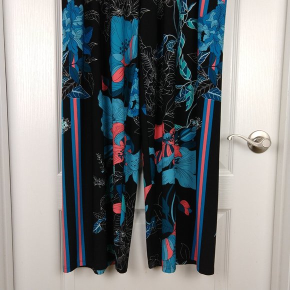 Susan Graver Womens Black Blue Floral Polyester Blend Relaxed Sweatpants - Picture 5 of 10